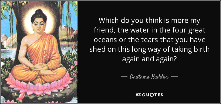 ¿Qué crees que es más, amigo mío, el agua de los cuatro grandes océanos o las lágrimas que has derramado en este largo camino de nacer una y otra vez? - Buda Gautama