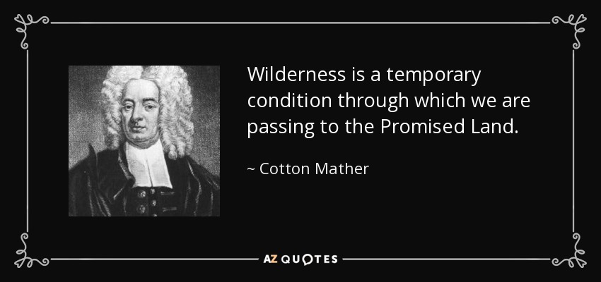 Wilderness is a temporary condition through which we are passing to the Promised Land. - Cotton Mather