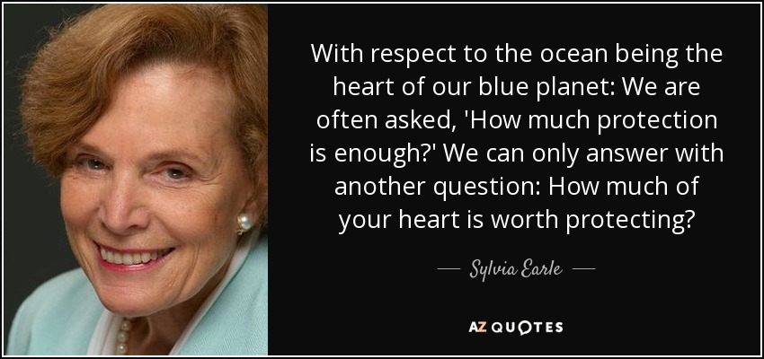 With respect to the ocean being the heart of our blue planet: We are often asked, 'How much protection is enough?' We can only answer with another question: How much of your heart is worth protecting? - Sylvia Earle