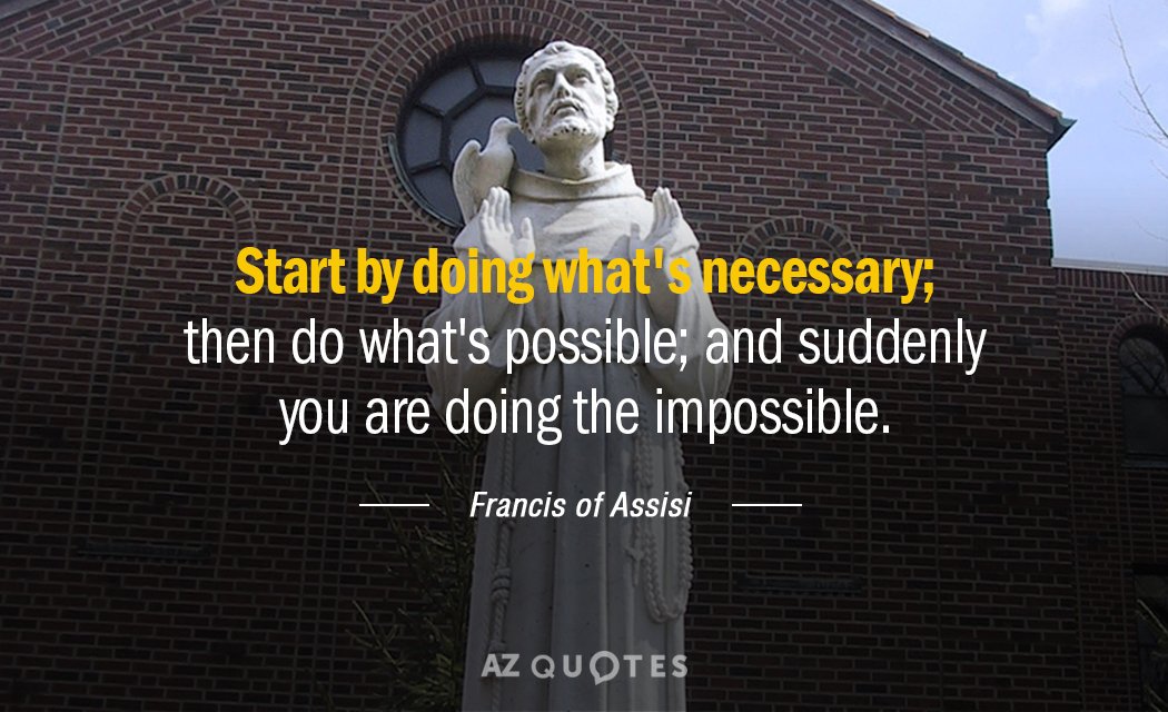 Francis of Assisi cita: Empieza por hacer lo necesario; luego haz lo posible; y de repente...
