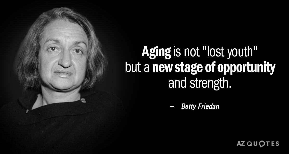 Cita de Betty Friedan: Envejecer no es 