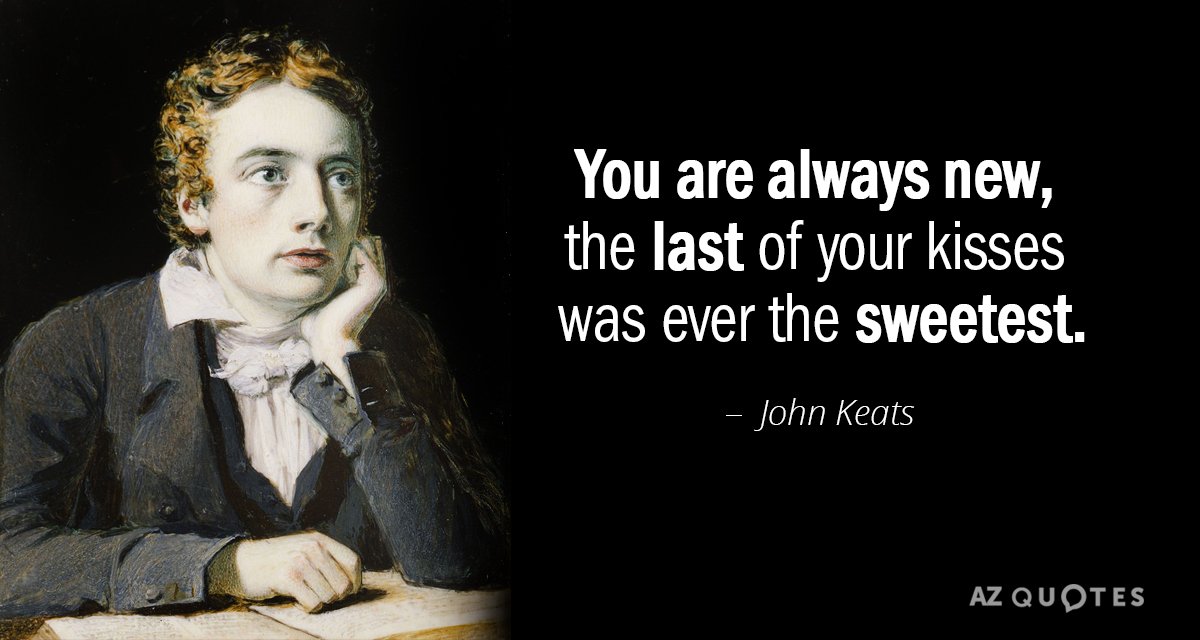 Cita de John Keats: Siempre eres nuevo, el último de tus besos fue siempre el más dulce.
