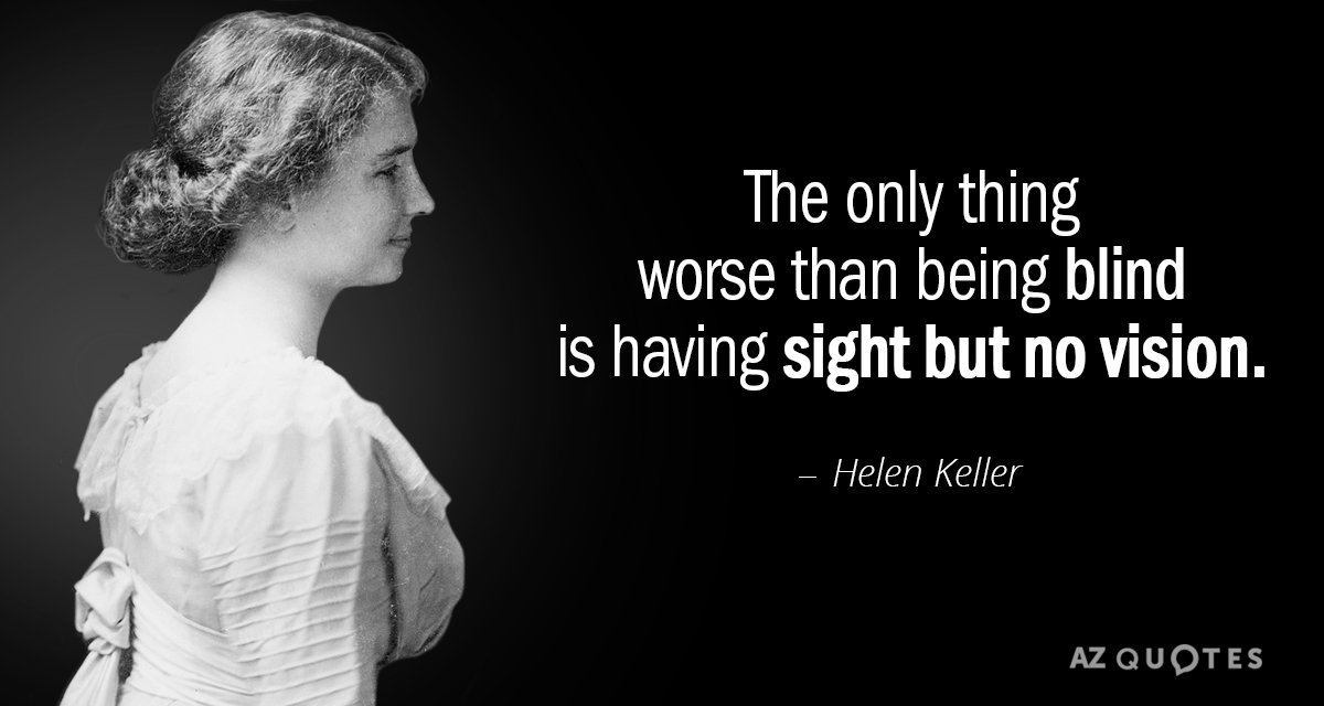 Helen Keller cita: Lo único peor que ser ciego es tener vista pero no visión.