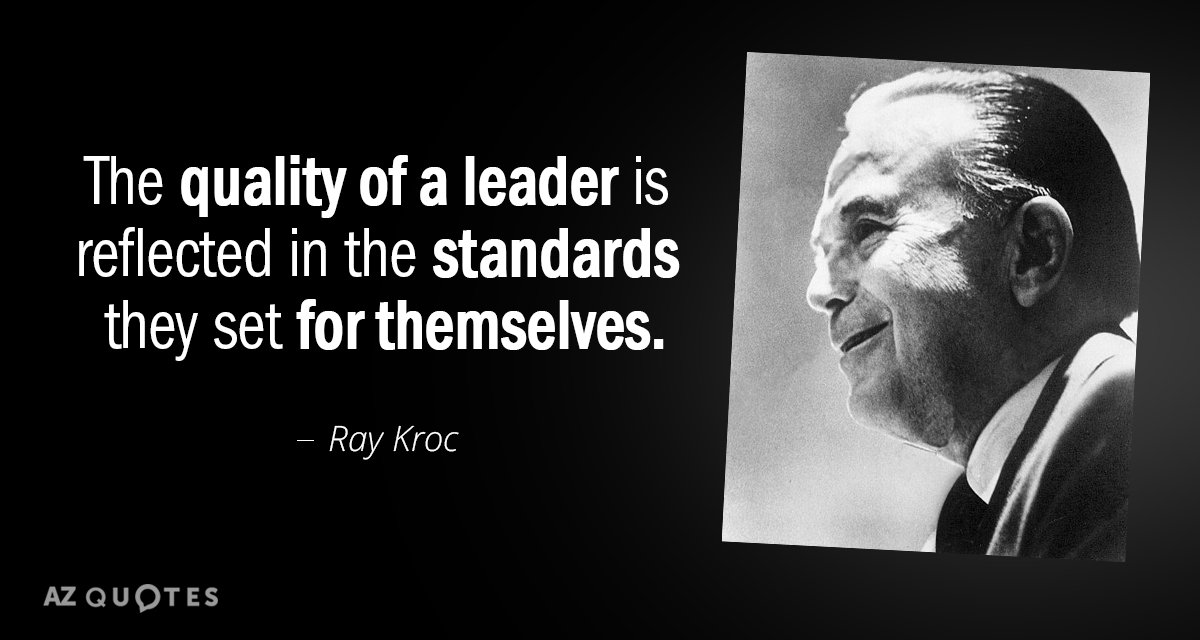Cita de Ray Kroc: La calidad de un líder se refleja en las normas que establece para...