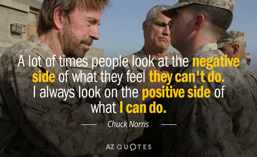Cita de Chuck Norris: Muchas veces la gente mira el lado negativo de lo que...