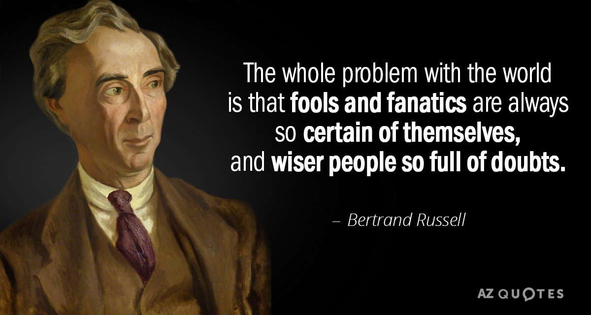 Bertrand Russell cita: El problema del mundo es que los tontos y los fanáticos siempre...