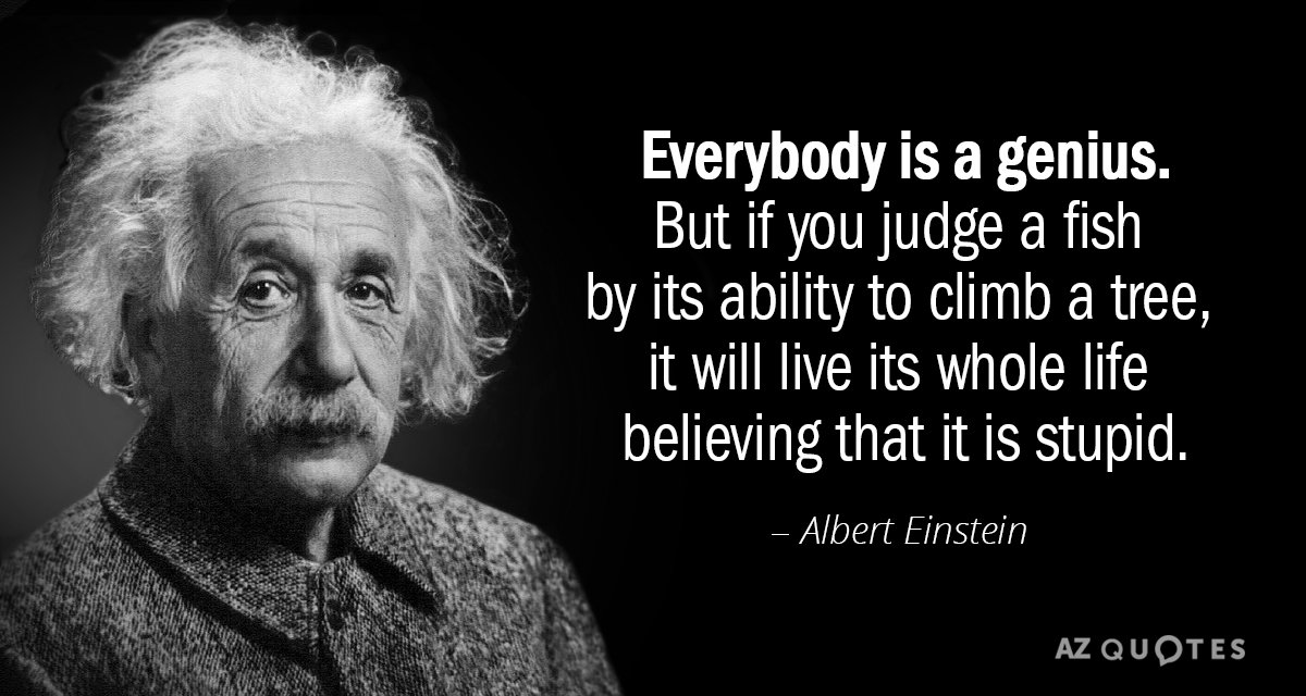 Albert Einstein cita: Todo el mundo es un genio. Pero si juzgas a un pez por su habilidad...