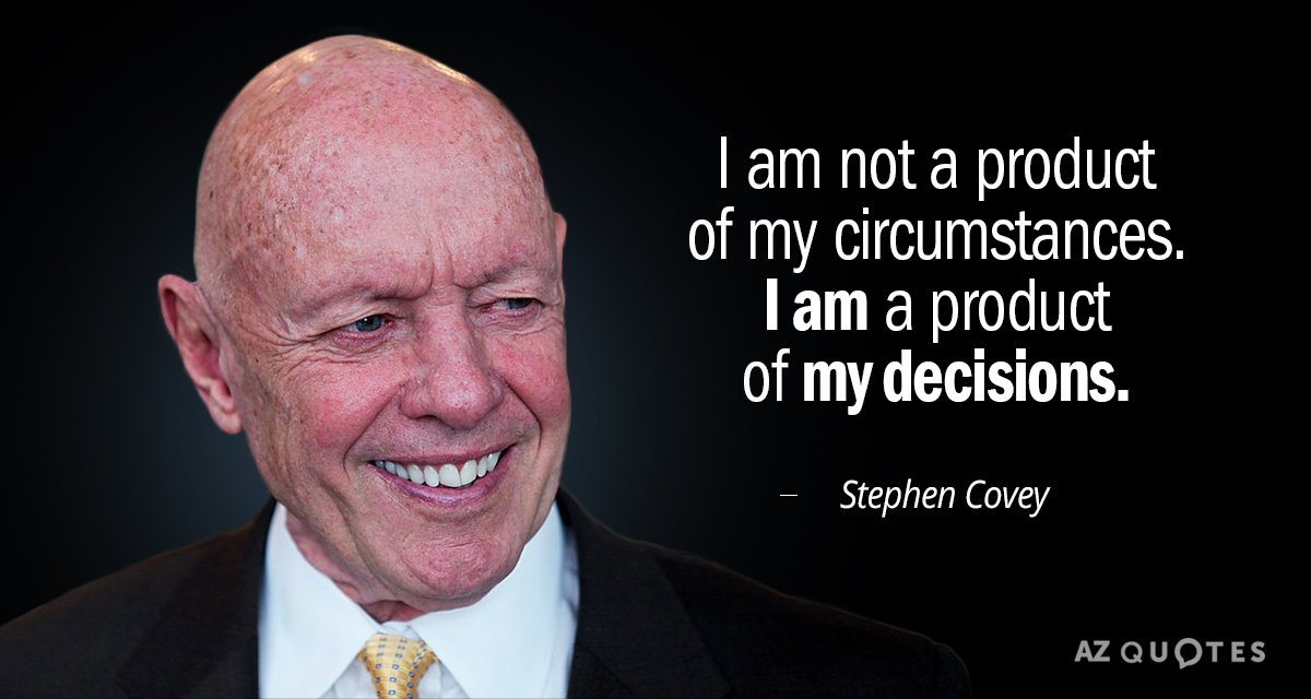 Stephen Covey cita: No soy producto de mis circunstancias. Soy producto de...