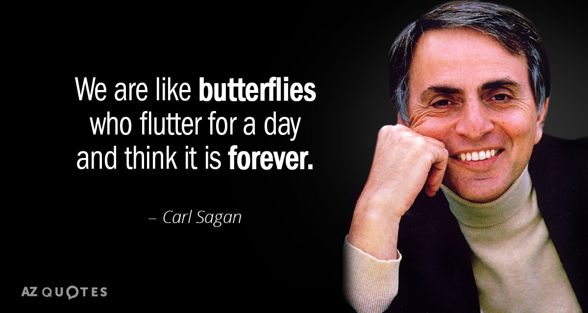 Carl Sagan cita: Somos como mariposas que revolotean un día y creen que es...
