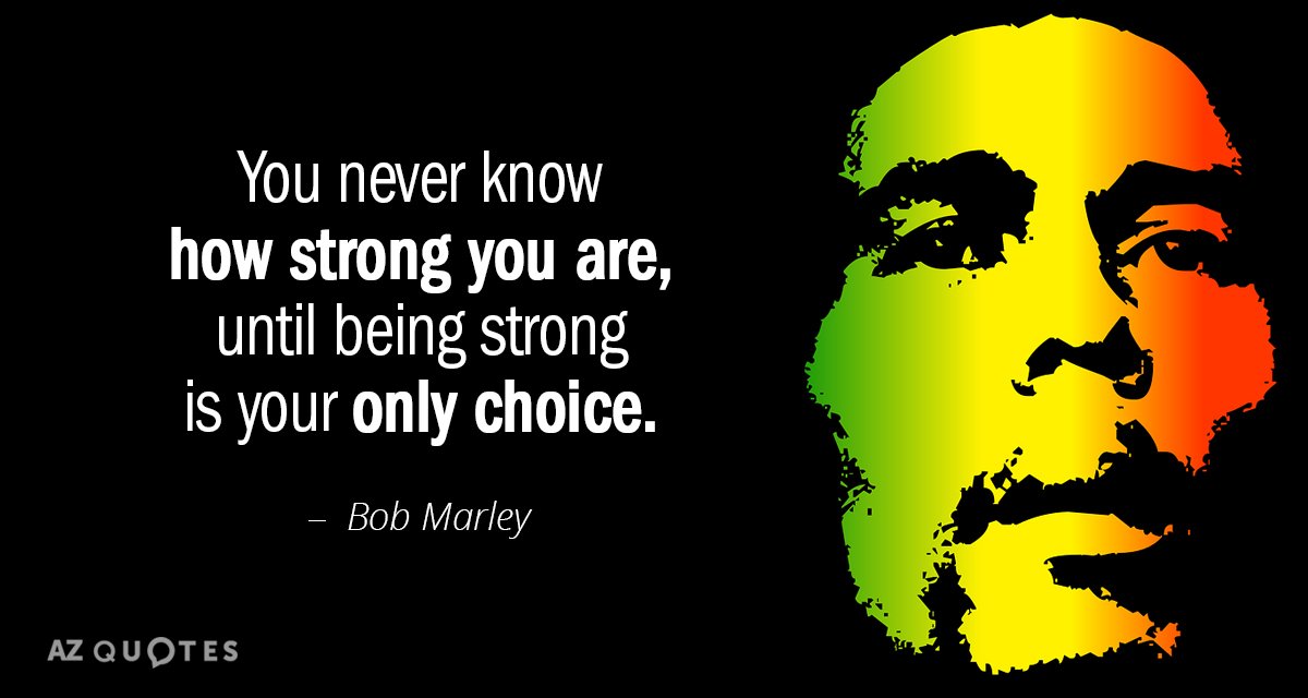 Bob Marley cita: Nunca sabes lo fuerte que eres, hasta que ser fuerte es tu única...