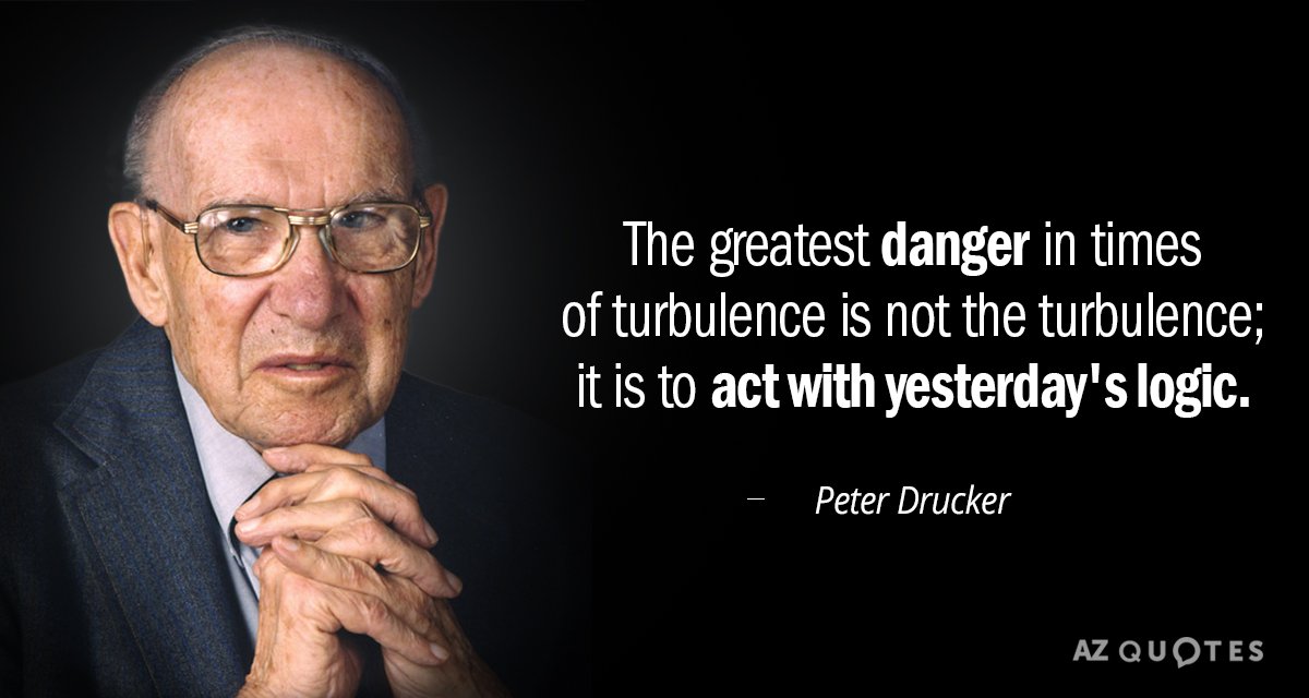 Peter Drucker cita: El mayor peligro en tiempos de turbulencia no es la turbulencia; es...