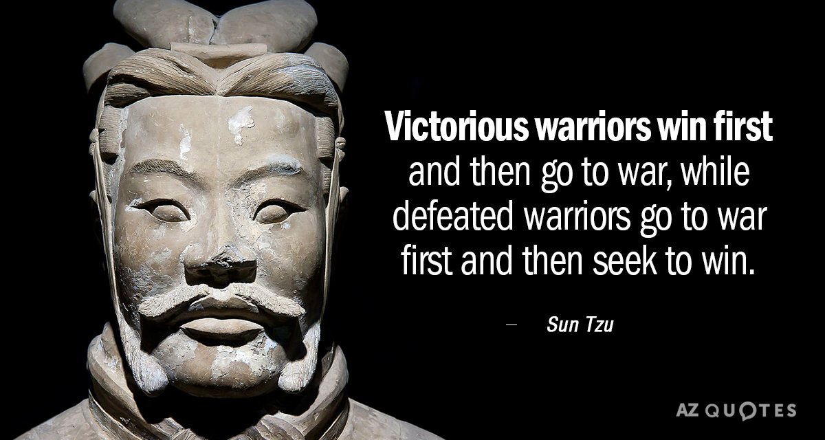 Cita de Sun Tzu: Los guerreros victoriosos ganan primero y luego van a la guerra, mientras que los guerreros derrotados van...