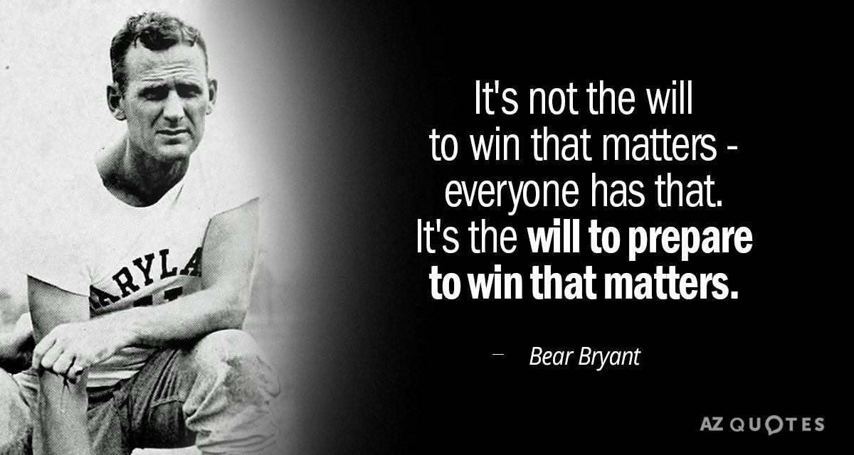 Bear Bryant cita: Lo que importa no es la voluntad de ganar, todo el mundo la tiene. Es la voluntad...