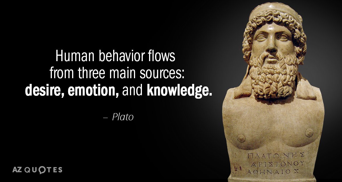 Plato cita: El comportamiento humano fluye de tres fuentes principales: el deseo, la emoción y el conocimiento.