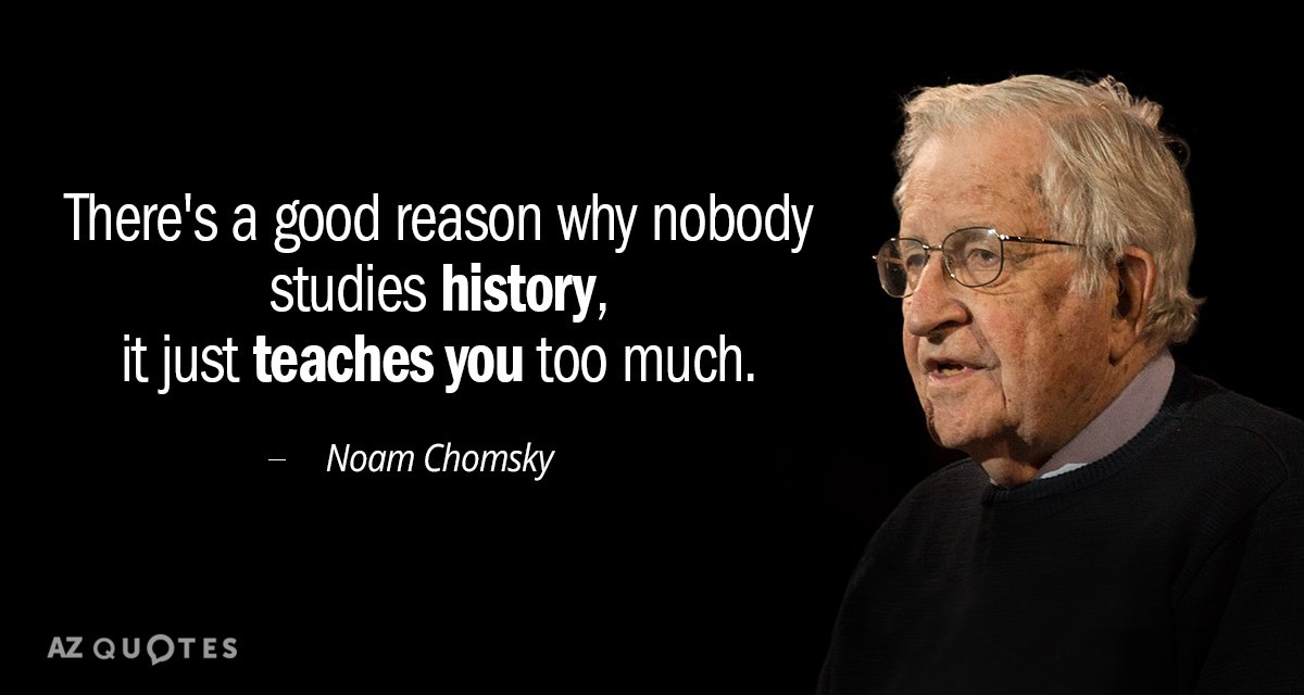 Noam Chomsky cita: Hay una buena razón por la que nadie estudia historia, sólo te enseña demasiado...