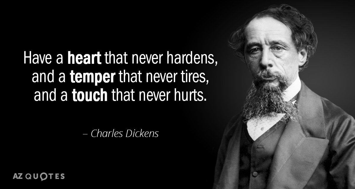 Charles Dickens cita: Ten un corazón que nunca se endurezca, y un temperamento que nunca se canse, y...