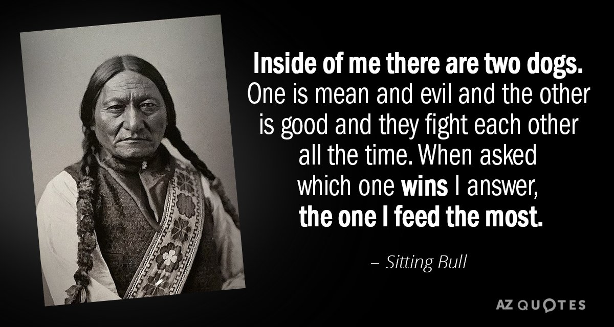 Cita de Sitting Bull: Dentro de mí hay dos perros. Uno es malo y malvado y...