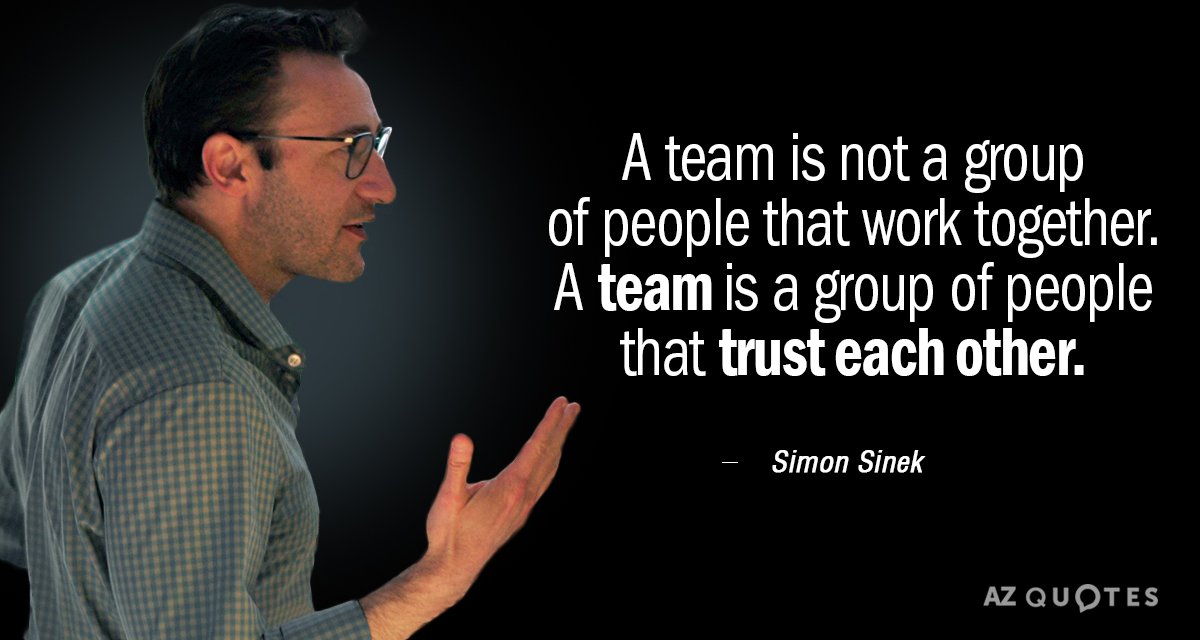 Cita de Simon Sinek: Un equipo no es un grupo de personas que trabajan juntas. Un equipo...