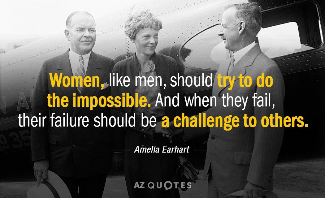 Cita de Amelia Earhart: Las mujeres, como los hombres, deben tratar de hacer lo imposible. Y cuando fracasan...