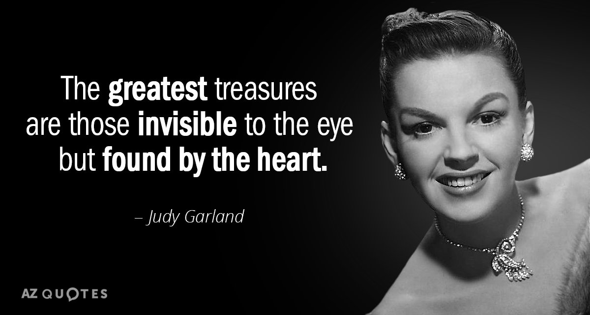 Cita de Judy Garland: Los mayores tesoros son los invisibles a los ojos pero encontrados por el...